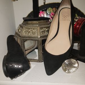 Vince Camuto black suede flats with studded detail